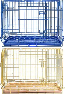 Homey Pet Medium Dog Crate, 30 Inch Dog Cage for Small Dogs, Collapsible Nano-Coating Metal Wire Small Dog Kennel Indoor with Removable Grid Tray, Double Doors, GOLD30 Blue Bundle