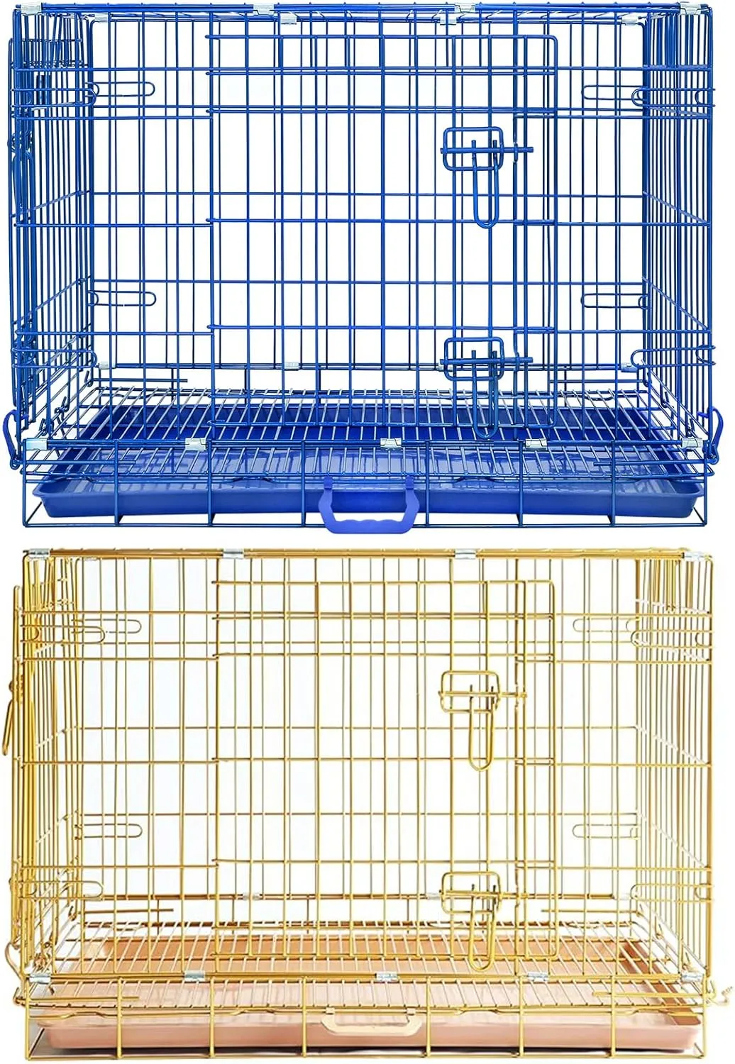 Homey Pet Medium Dog Crate, 30 Inch Dog Cage for Small Dogs, Collapsible Nano-Coating Metal Wire Small Dog Kennel Indoor with Removable Grid Tray, Double Doors, GOLD30 Blue Bundle
