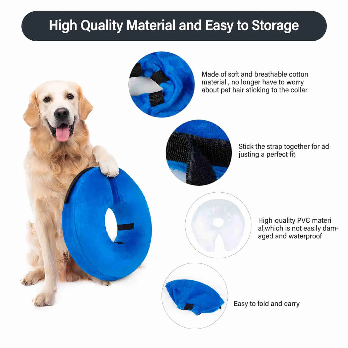 Inflatable Dog Collars-Adjustable Collars for dogs and Cats, 1 Pack (Blue)