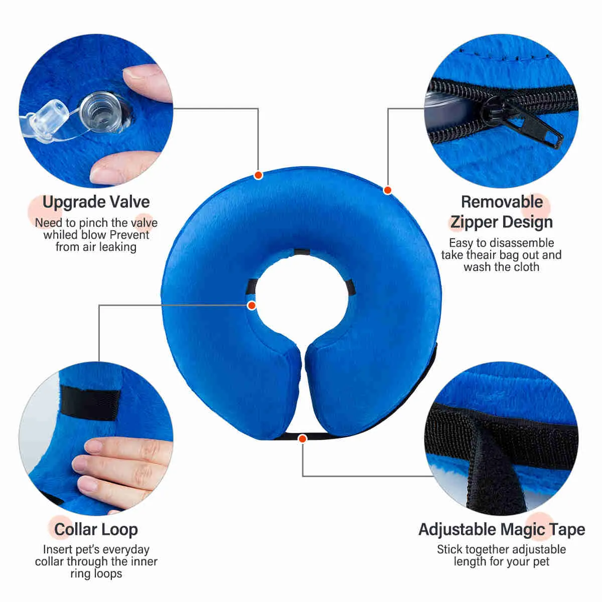 Inflatable Dog Collars-Adjustable Collars for dogs and Cats, 1 Pack (Blue)