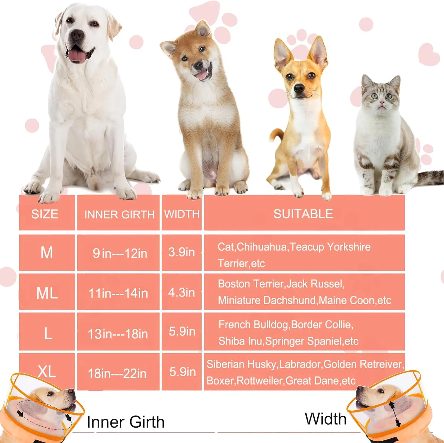 Inflatable Dog Cone Collar for Large Medium Small Dogs, Soft Dog Donut Collar Adjustable Recovery Cone for Pets After Surgery, Extra Enhanced Anti-Licking Guard Shield for Pets (X-Large, Orange)