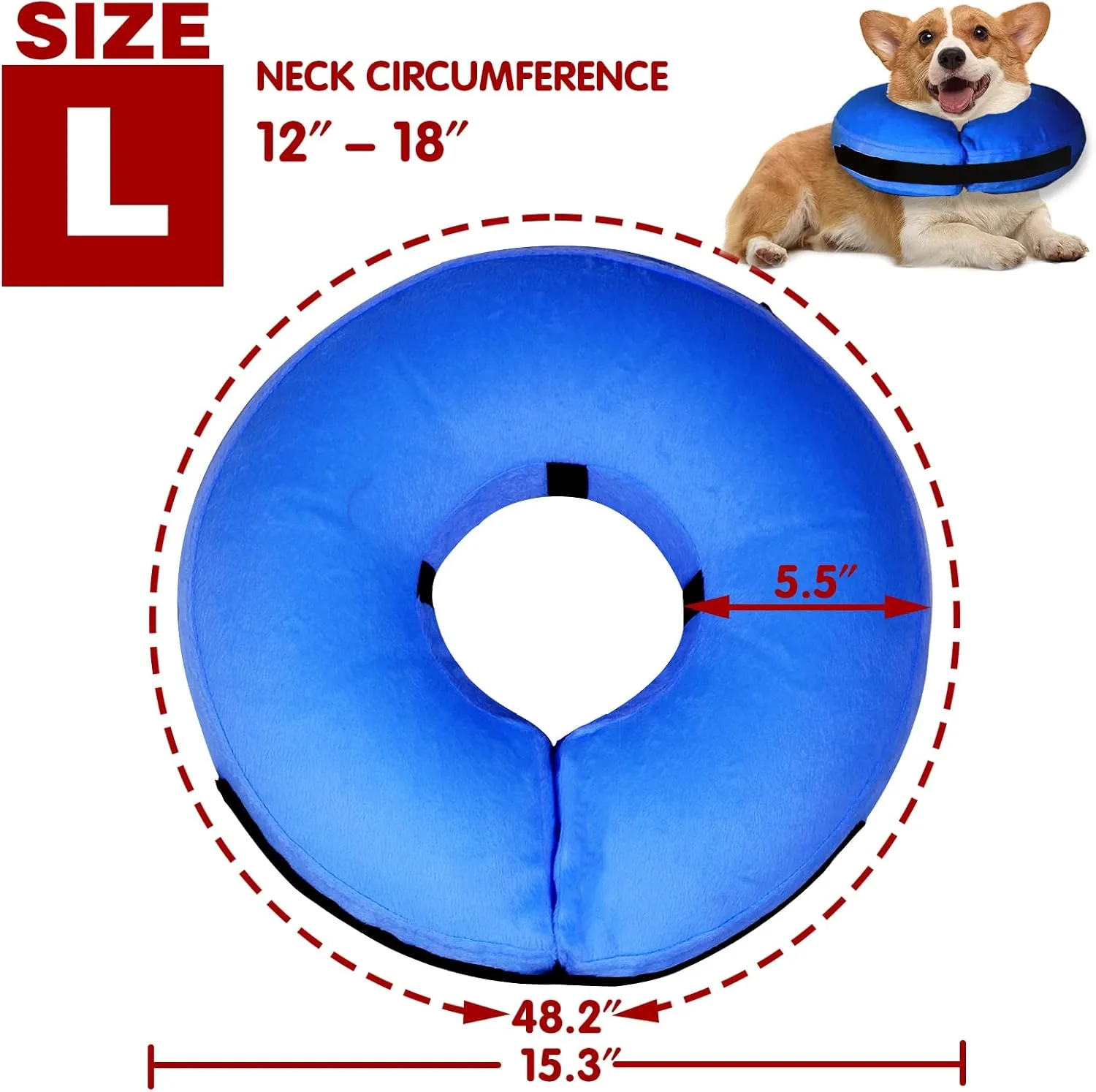 Inflatable Dog Cone Collar-Soft Protective Cone for Dogs After Surgery,Dog Donut Collar for Large Medium Small Dogs and Cats (Blue,Large)