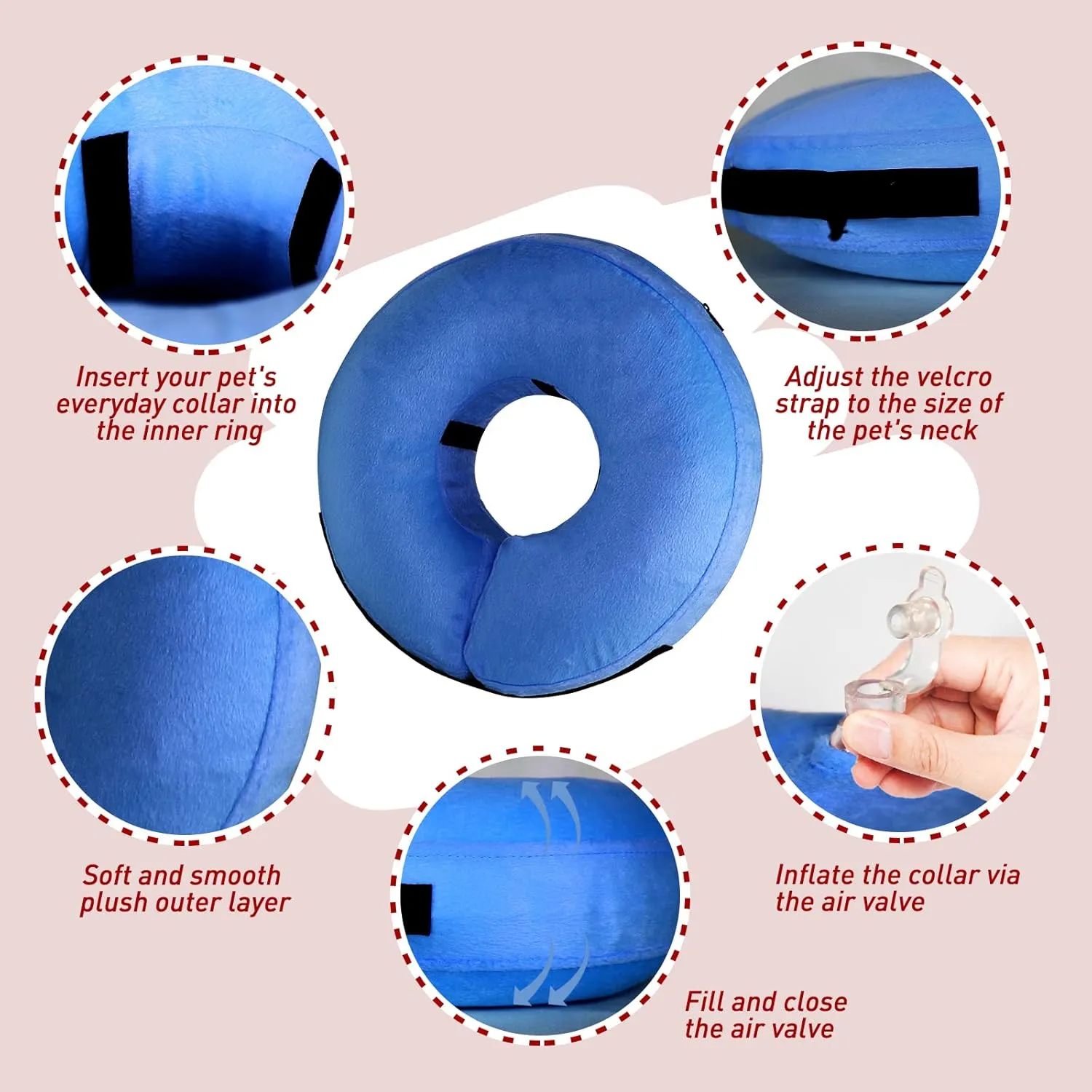 Inflatable Dog Cone Collar-Soft Protective Cone for Dogs After Surgery,Dog Donut Collar for Large Medium Small Dogs and Cats (Blue,Large)