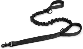 JiePai Tactical Dog Training Bungee Leash Military Dog Leash Quick Release Elastic Leads Rope with 2 Control Handle, 4ft for Medium Large Dogs, Black