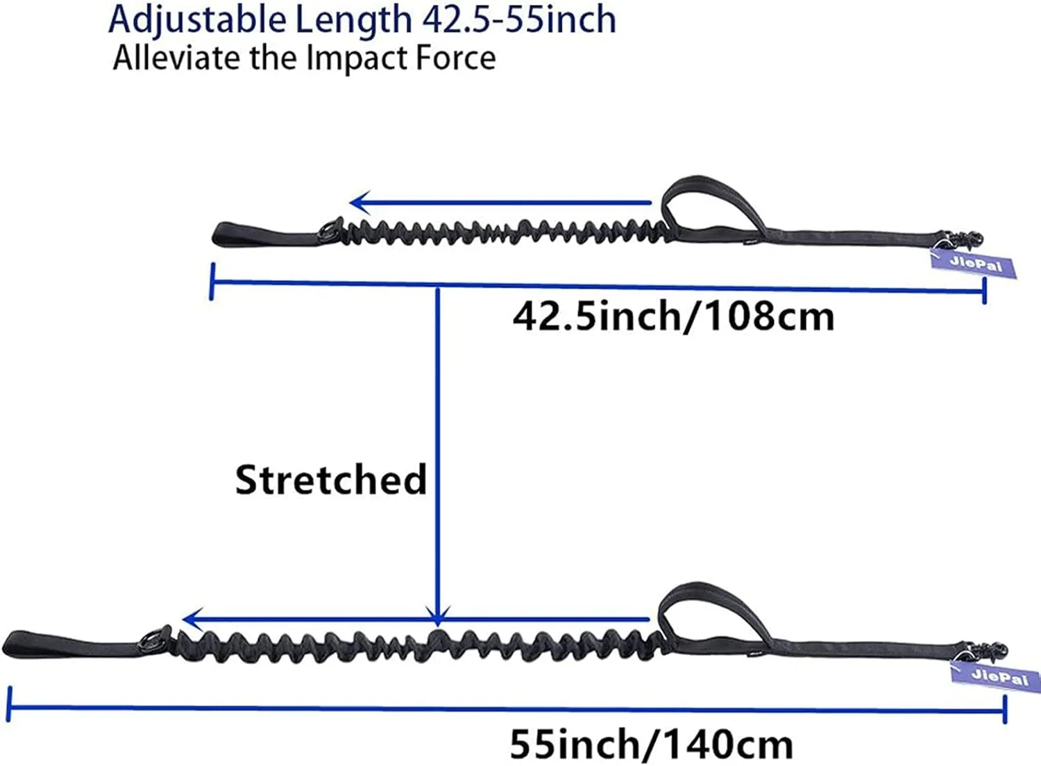 JiePai Tactical Dog Training Bungee Leash Military Dog Leash Quick Release Elastic Leads Rope with 2 Control Handle, 4ft for Medium Large Dogs, Black