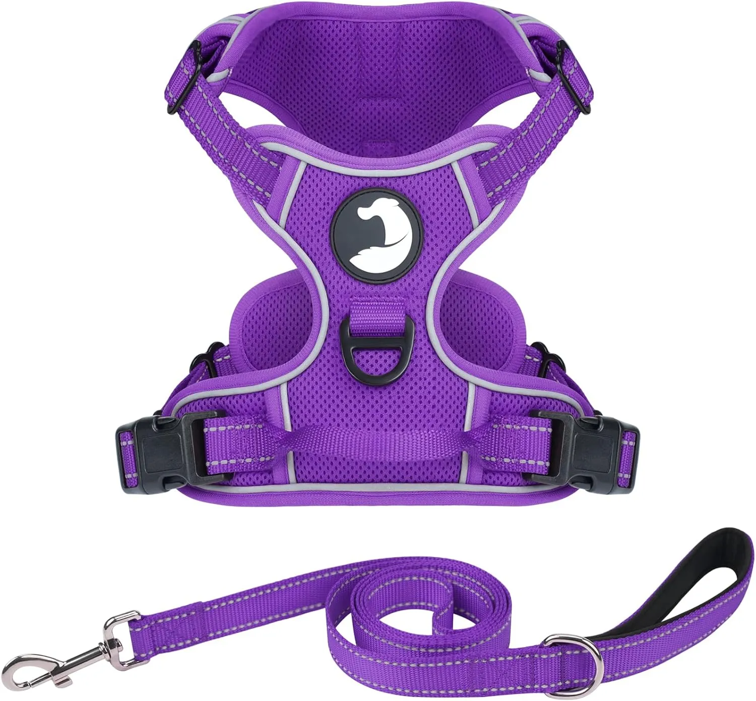 Joytale No Pull Mesh Dog Harness and Reflective Dog 6FT x 1" Leash Combo with Neoprene Handle for Medium Dogs (Purple,M)