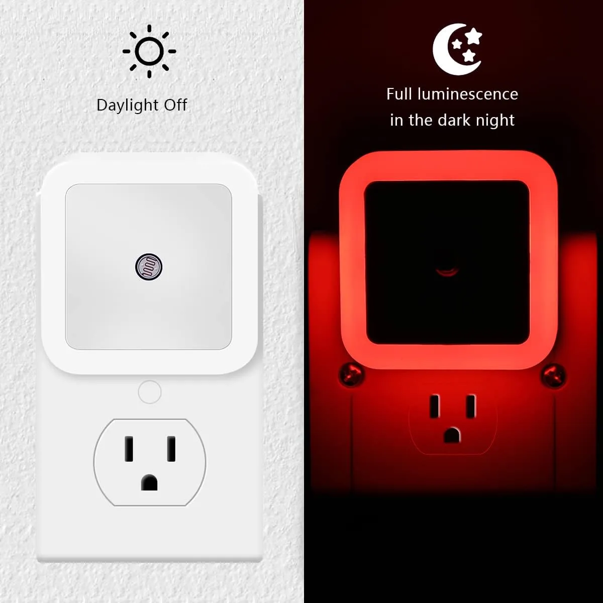KINUR 6 Pack Red Night Light, LED Night Lights Plug into Wall with Dusk to Dawn sensors, Plug in Night Lights for Kids Room, Bedroom, Bathroom, Baby Nursery,Stair Lights, Hallway Light, Daylight