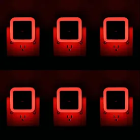 KINUR 6 Pack Red Night Light, LED Night Lights Plug into Wall with Dusk to Dawn sensors, Plug in Night Lights for Kids Room, Bedroom, Bathroom, Baby Nursery,Stair Lights, Hallway Light, Daylight
