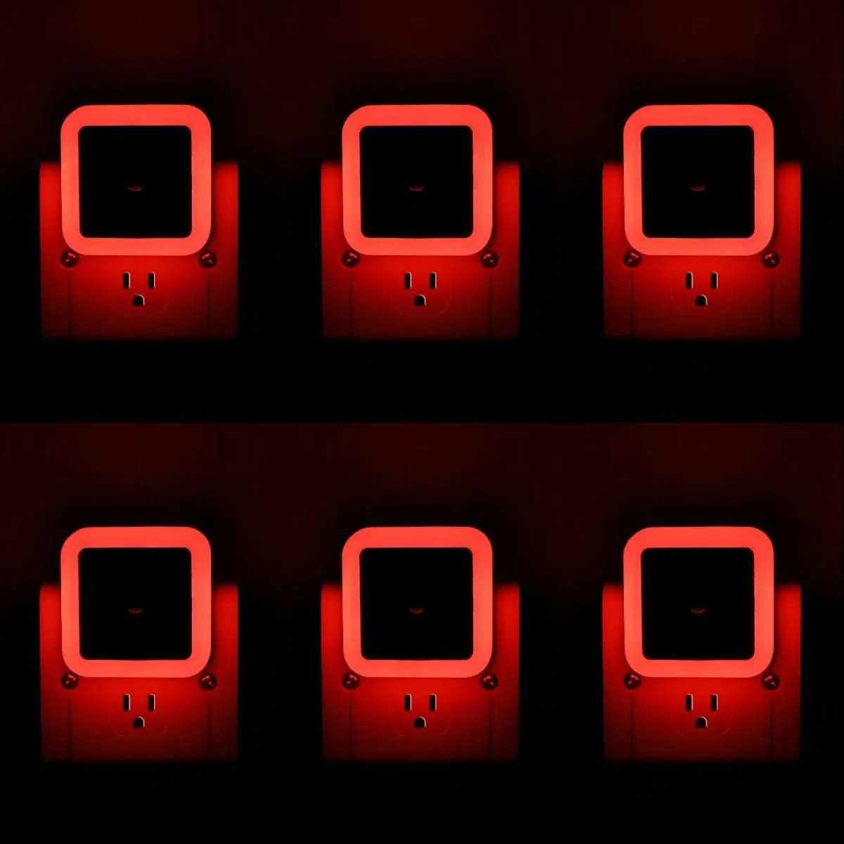 KINUR 6 Pack Red Night Light, LED Night Lights Plug into Wall with Dusk to Dawn sensors, Plug in Night Lights for Kids Room, Bedroom, Bathroom, Baby Nursery,Stair Lights, Hallway Light, Daylight