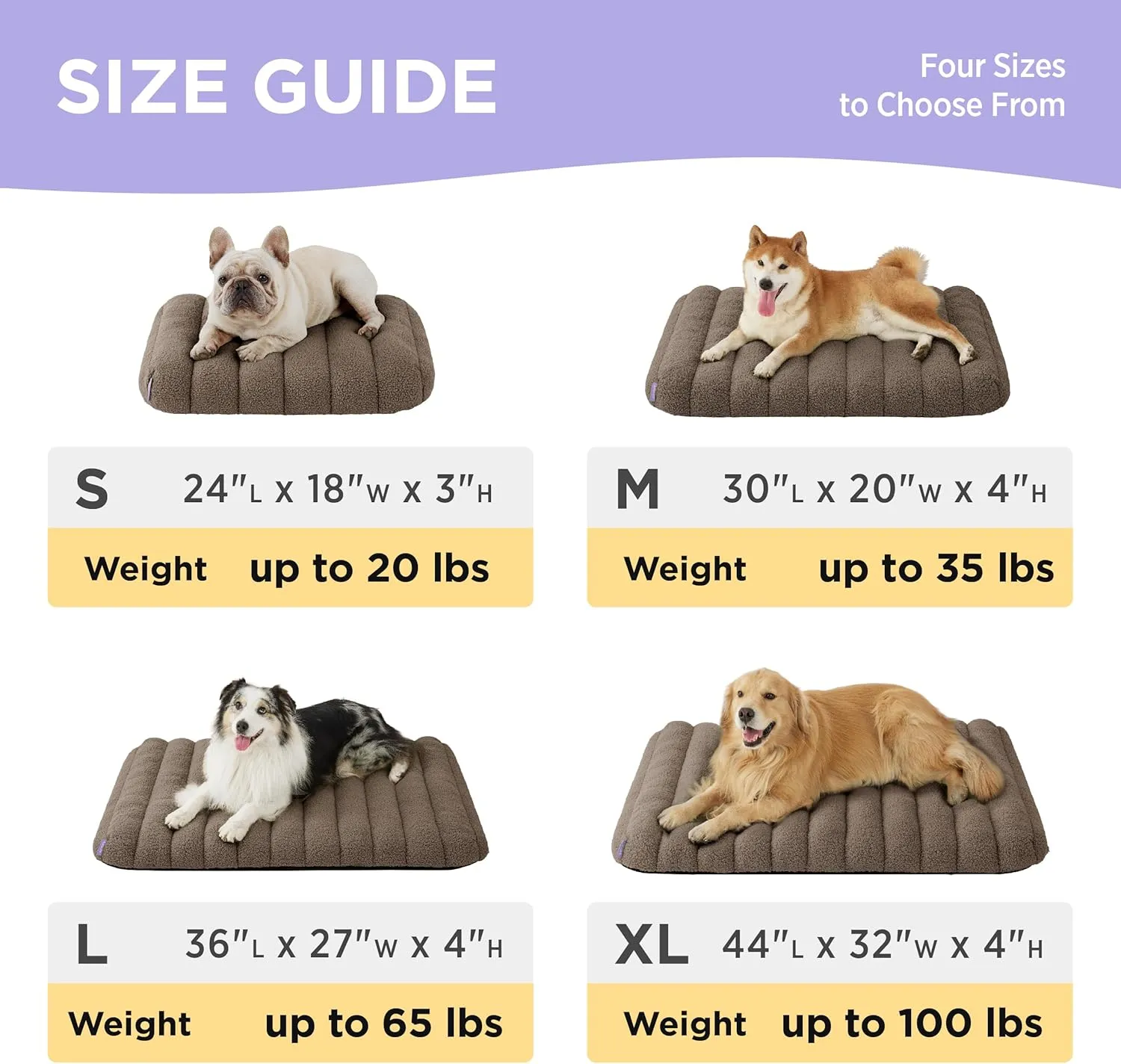 Lesure Cute Orthopedic Dog Bed Large Sized Dog, Waterproof Chic Flat Pet Beds with Removable Washable Cover, Fuzzy Thick Egg Crate Foam Pet Mat for Indoor Use (36" x 27", Brown)