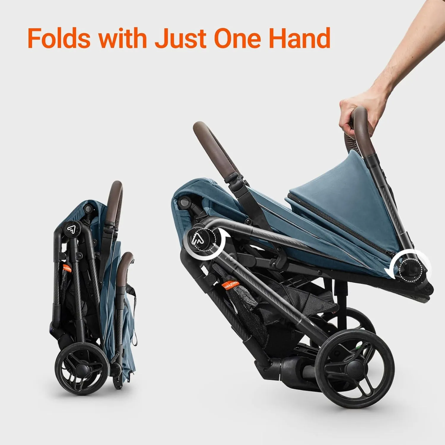 Lightweight Baby Travel Stroller with Carbor Fiber Frame, Compact & Airplane-Friendly, One-Handed Folding Design, 11.6 lbs, Perfect for Toddlers, Organizer & Cushion Included, Blue