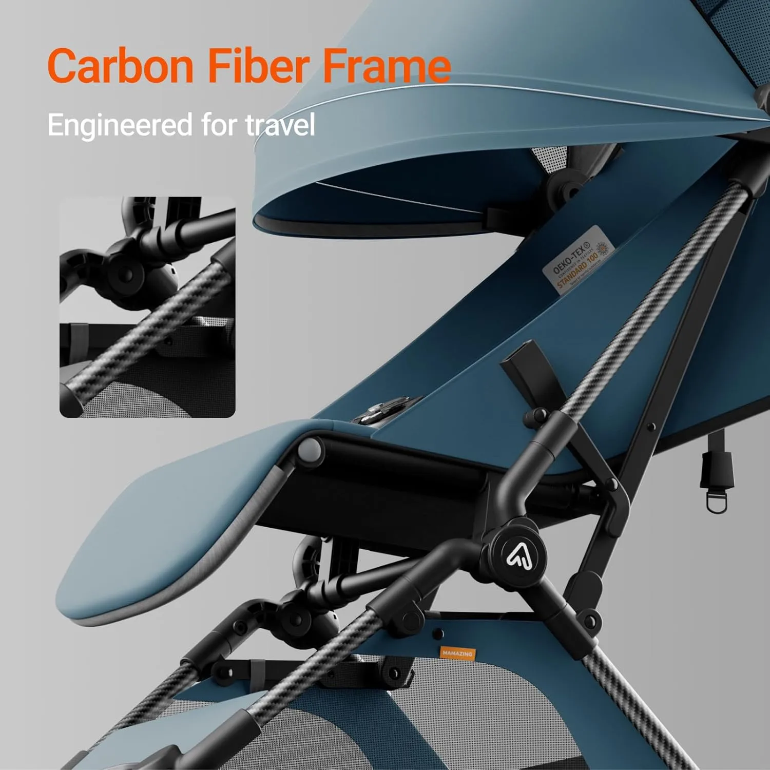 Lightweight Baby Travel Stroller with Carbor Fiber Frame, Compact & Airplane-Friendly, One-Handed Folding Design, 11.6 lbs, Perfect for Toddlers, Organizer & Cushion Included, Blue