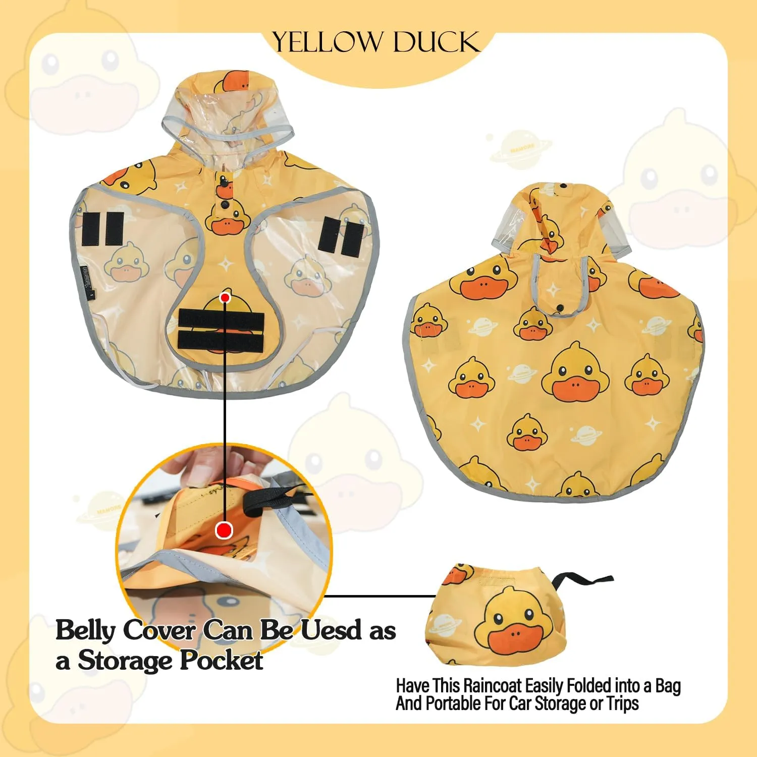 MAMORE Dog Raincoat, Waterproof Rain Jacket with Hood for Small Medium Large Dogs and Puppies, Packable Dog Poncho, Reflective, Adjustable (Yellow Duck, Large)