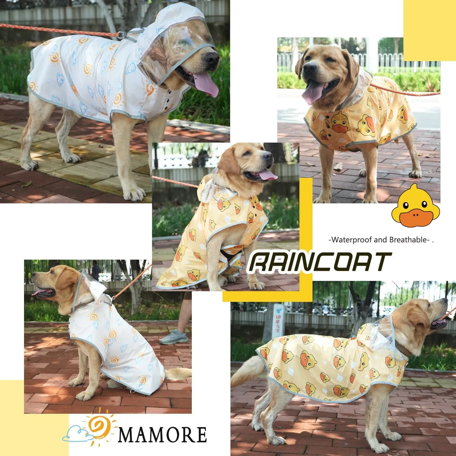 MAMORE Dog Raincoat, Waterproof Rain Jacket with Hood for Small Medium Large Dogs and Puppies, Packable Dog Poncho, Reflective, Adjustable (Yellow Duck, Large)