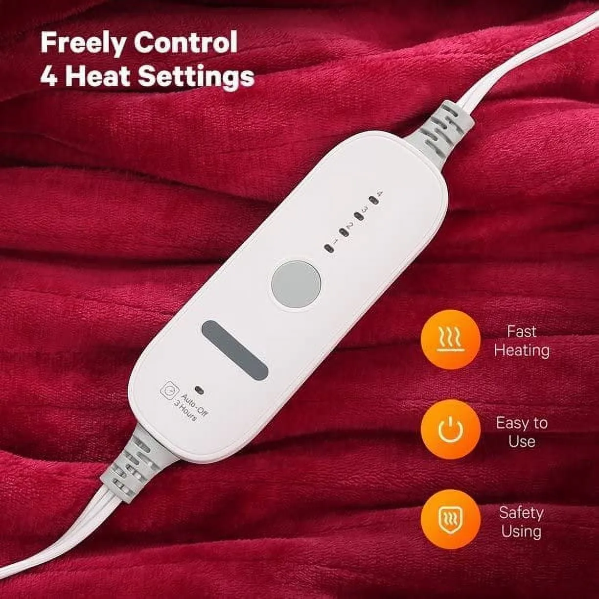 Maxkare Electric Heated Blanket 50" x 60" with 4 Heat Settings & 3H Auto-off, ETL Certification, Machine Washable Flannel & Sherpa, Red & White