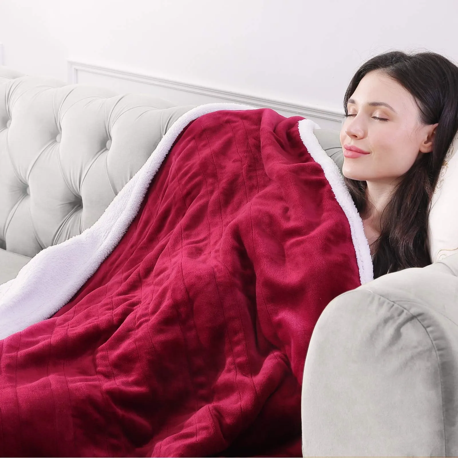 Maxkare Electric Heated Blanket 50" x 60" with 4 Heat Settings & 3H Auto-off, ETL Certification, Machine Washable Flannel & Sherpa, Red & White