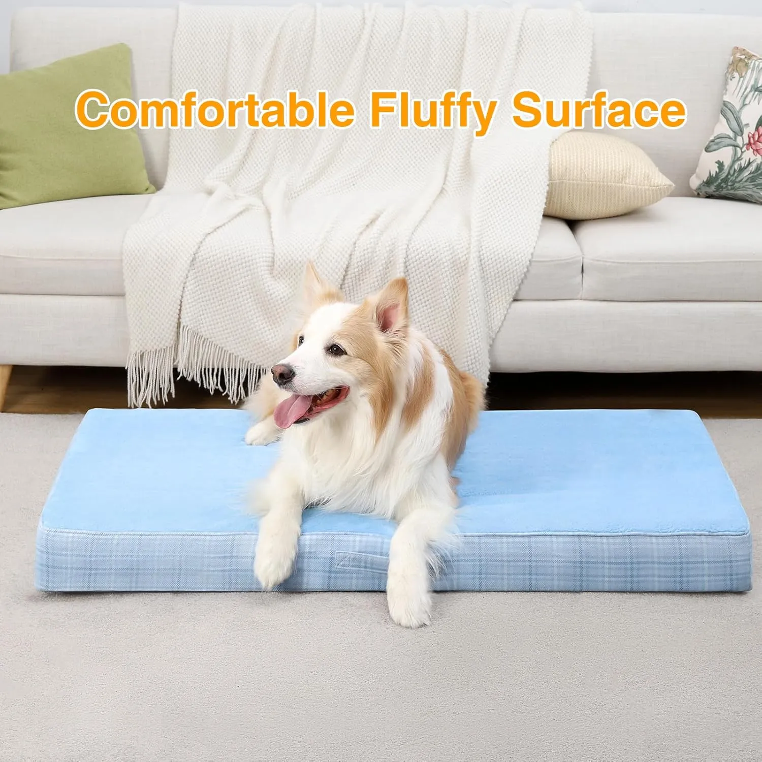 MIHIKK Dog Bed for Crates, Orthopedic Waterproof Bed for Medium Size Dogs, Egg Crate Foam Strong Support for Puppy, Machine Washable Cover & Anti-Slip Bottom & Durable Zipper, 35 * 22 Inch (Blue)