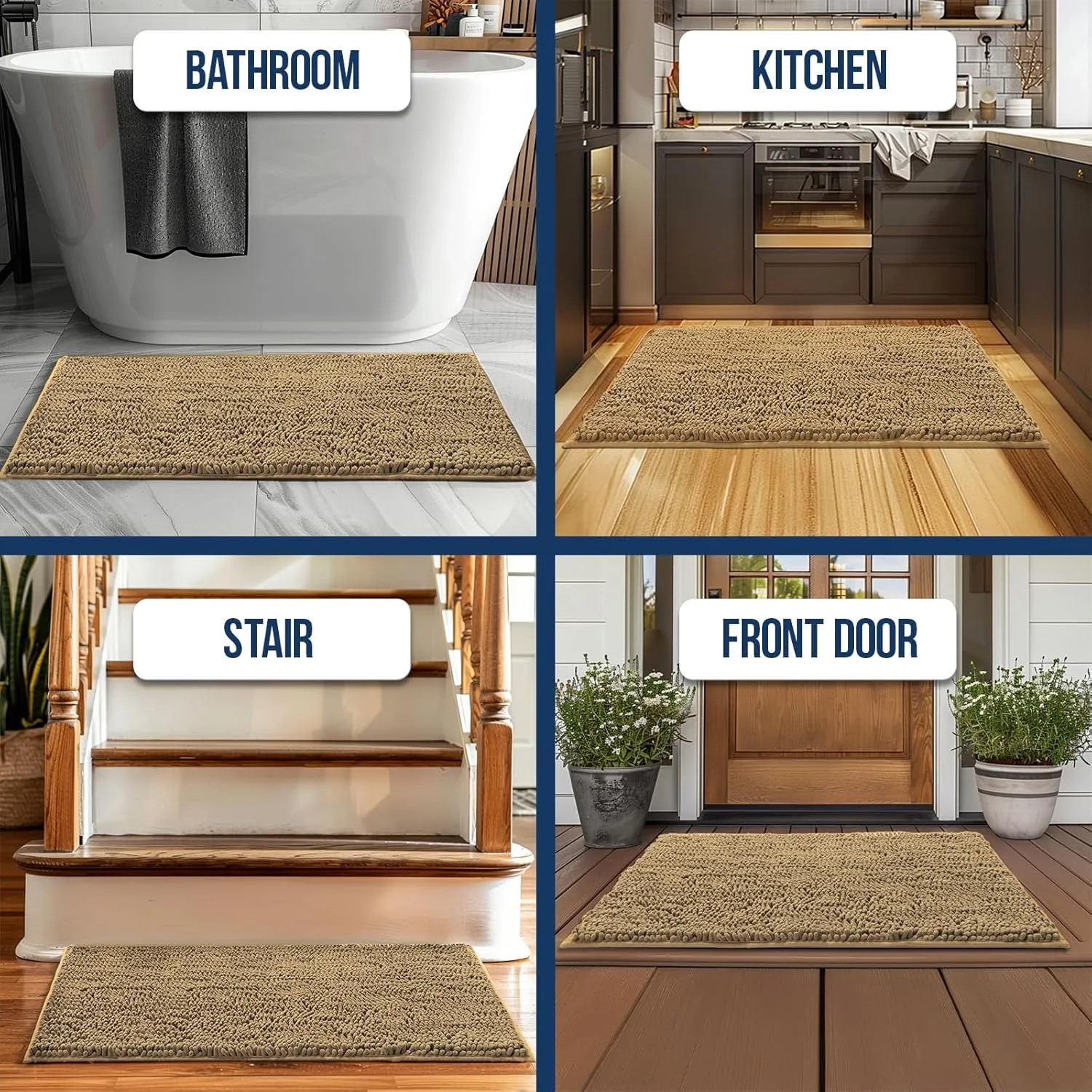 Muddy Mat Chenille Bathroom Rugs Quick Dry Microfiber Mats Non Slip Washable, Extra Thick, Soft and Highly Absorbent Bath Mats for Bathroom, Kitchen, and Shower Floor - Beige Large 35"X24"