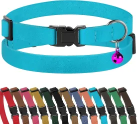 Muromto Breakaway Cat Collar Leather Soft Adjustable Pet Kitten Collars with Bell Pink Brown Blue Green Red (Aquamarine)