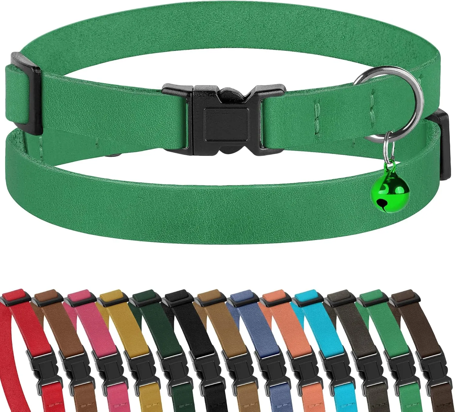 Muromto Breakaway Cat Collar Leather Soft Adjustable Pet Kitten Collars with Bell Pink Brown Blue Green Red (Mint Green)