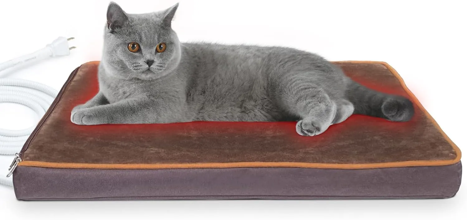 NAMOTEK Outdoor Heated Pet Bed for Cats Dog in Winter with Orthopedic Foam Base Auto Constant Temperature Electric Heating Pad & Waterproof Liner for Dog House Cabin Cot Doorway(19.7"Lx15.7"Wx1.7"Th)