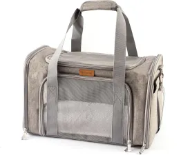 Pet Carrier for Cats, Dogs, and Puppies up to 15 lbs. Portable, Collapsible,Outdoors, Car Pet Bag. (Gray)