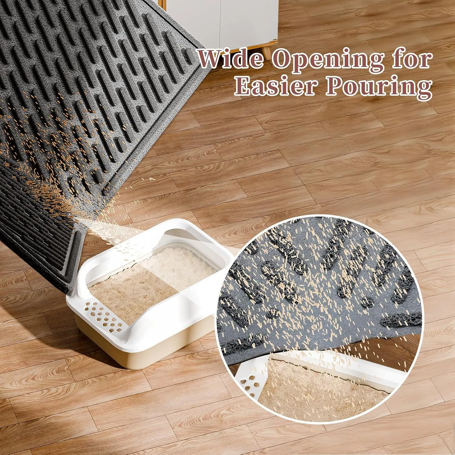 Pieviev Cat Litter Trappping Mat, 2317 V-Shaped Channel & Mesh Litter Capturing Design, Waterproof & Easy to Clean Cat Litter Box Mat, Scatter Control for Indoor Cats, Black