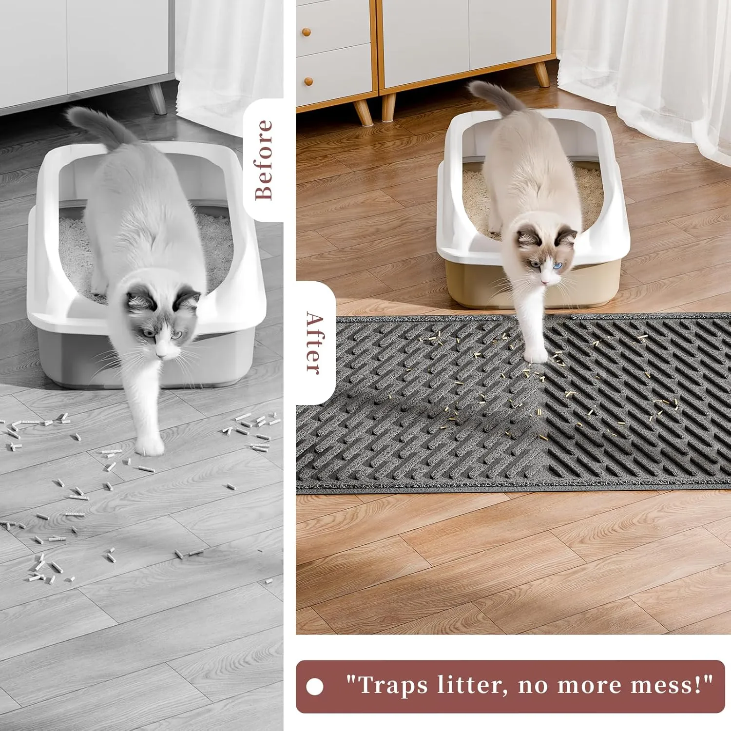 Pieviev Cat Litter Trappping Mat, 2317 V-Shaped Channel & Mesh Litter Capturing Design, Waterproof & Easy to Clean Cat Litter Box Mat, Scatter Control for Indoor Cats, Black