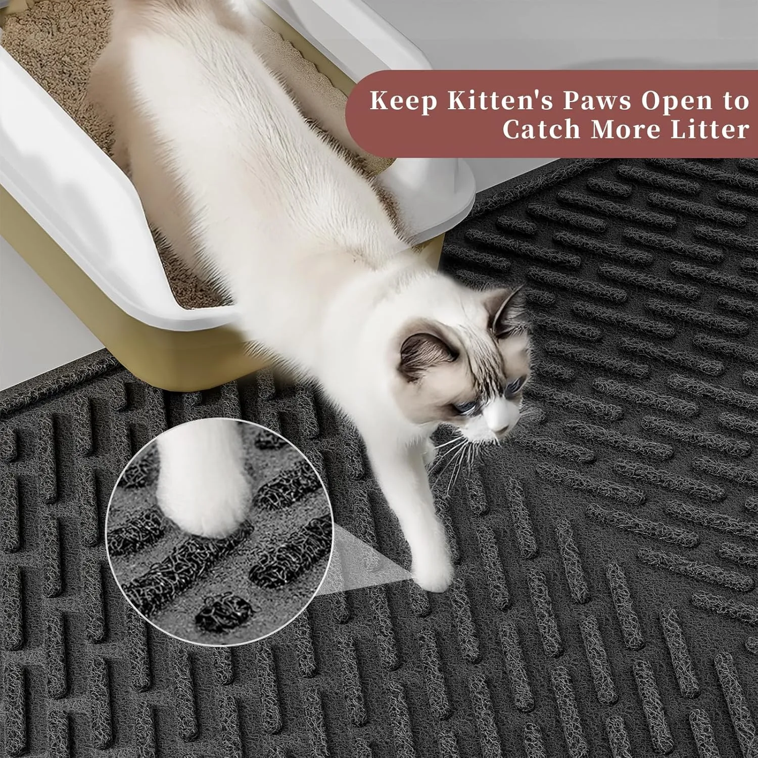 Pieviev Cat Litter Trappping Mat, 2317 V-Shaped Channel & Mesh Litter Capturing Design, Waterproof & Easy to Clean Cat Litter Box Mat, Scatter Control for Indoor Cats, Black