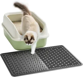 Pieviev Cat Litter Trappping Mat, 2317 V-Shaped Channel & Mesh Litter Capturing Design, Waterproof & Easy to Clean Cat Litter Box Mat, Scatter Control for Indoor Cats, Black