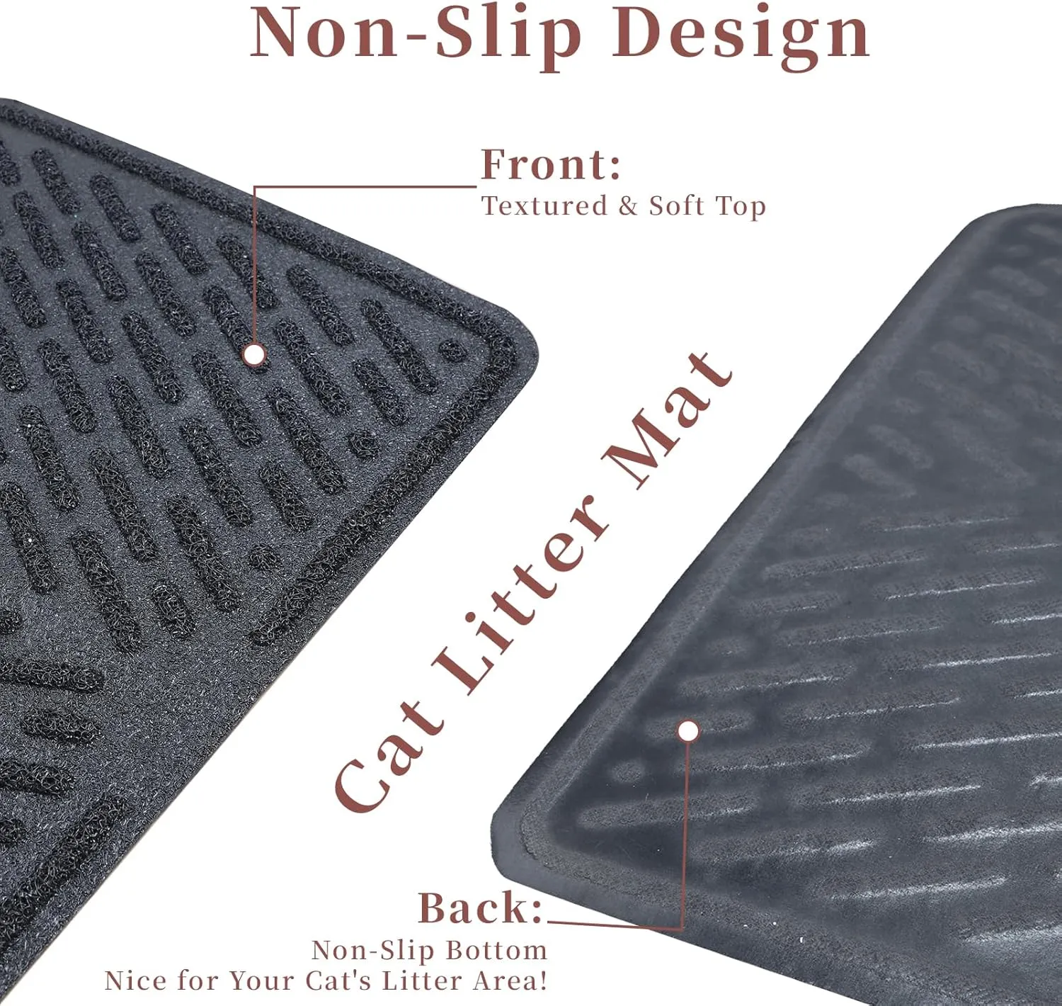 Pieviev Cat Litter Trappping Mat, 2317 V-Shaped Channel & Mesh Litter Capturing Design, Waterproof & Easy to Clean Cat Litter Box Mat, Scatter Control for Indoor Cats, Black