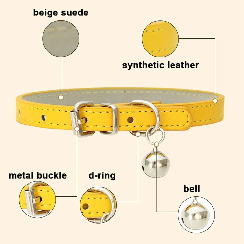 Pink XS Dog Collar with Bell, Soft Pu Leather Kitten Dog Collars Adjustable Buckle for XXS XS Extra Small Medium Tiny Female Male Boys Girls Pets Puppy Cats Teacup Yorkie X-Small
