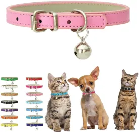 Pink XS Dog Collar with Bell, Soft Pu Leather Kitten Dog Collars Adjustable Buckle for XXS XS Extra Small Medium Tiny Female Male Boys Girls Pets Puppy Cats Teacup Yorkie X-Small