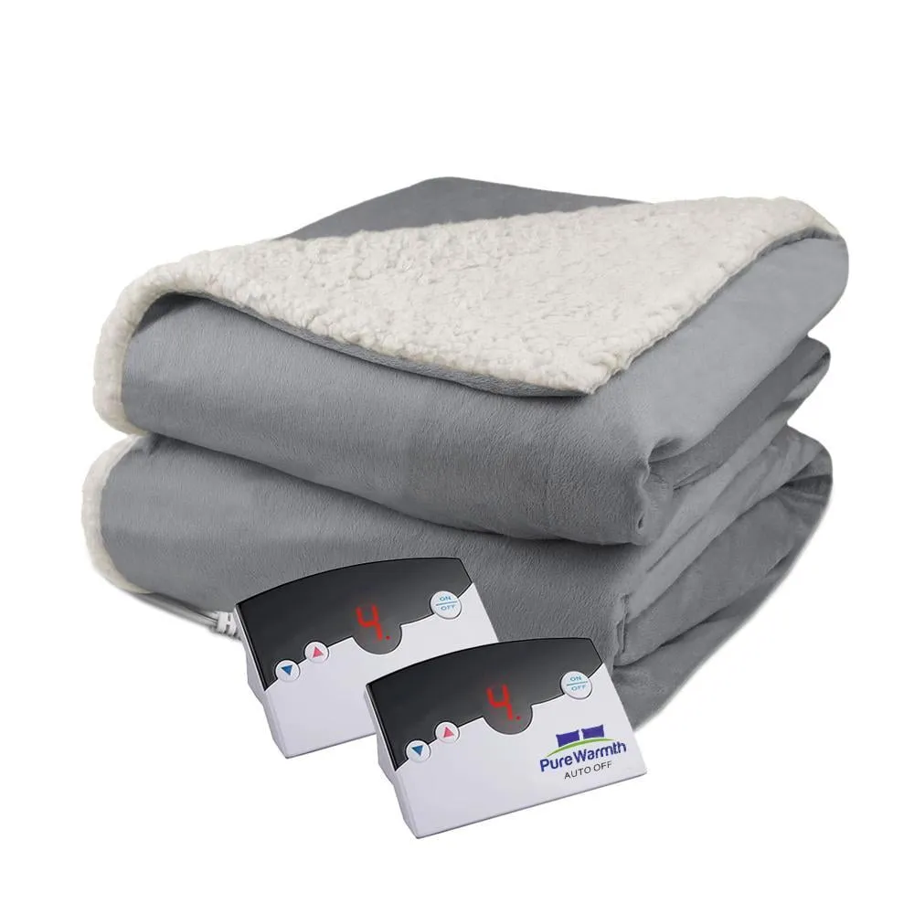 premium Velour Sherpa Electric Heated Warming Blanket King Gray