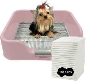 PS KOREA] Indoor Dog Potty Tray  with Protection Wall Every Side for No Leak, Spill, Accident - Keep Paws Dry and Floors Clean (Pink)   Pee PAD 100 PCS