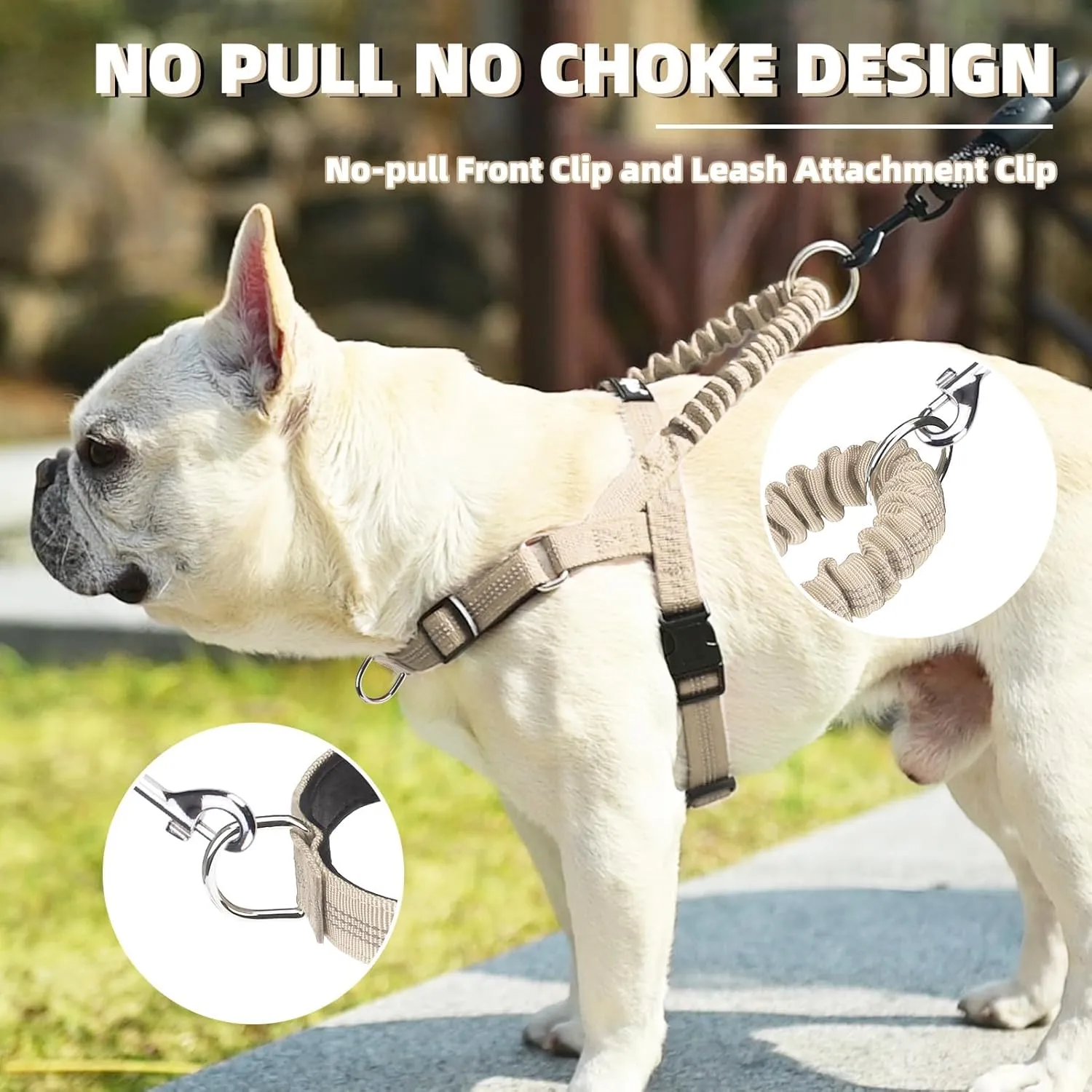 PUPTECK No Pull Dog Harness Small Sized Dog, Adjustable Reflective Pet Vest Harness with Bungee Handle, Escape Proof No Choke Harness for Small Dogs Walking Training, Beige XS