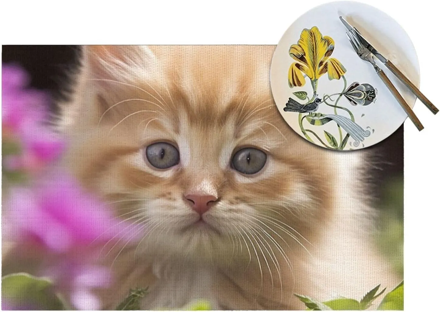 PVC Woven Placemats Set of 1 PCS, Cute Cat Placemat for Dining Table, Heat Resistant Non-Slip Kitchen Place Mats Washable Indoor Outdoor Table Mats 12x18 Inch
