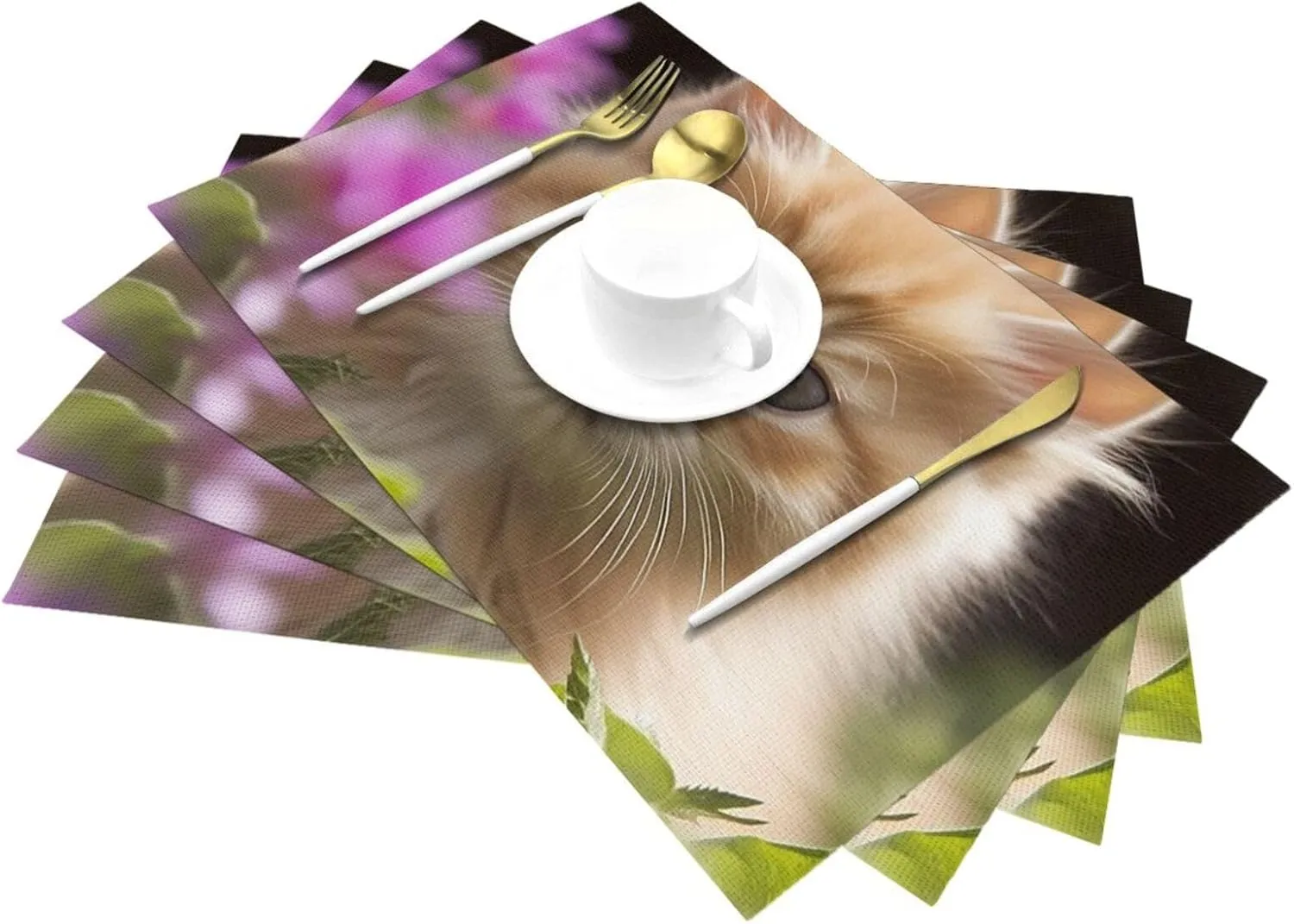 PVC Woven Placemats Set of 1 PCS, Cute Cat Placemat for Dining Table, Heat Resistant Non-Slip Kitchen Place Mats Washable Indoor Outdoor Table Mats 12x18 Inch