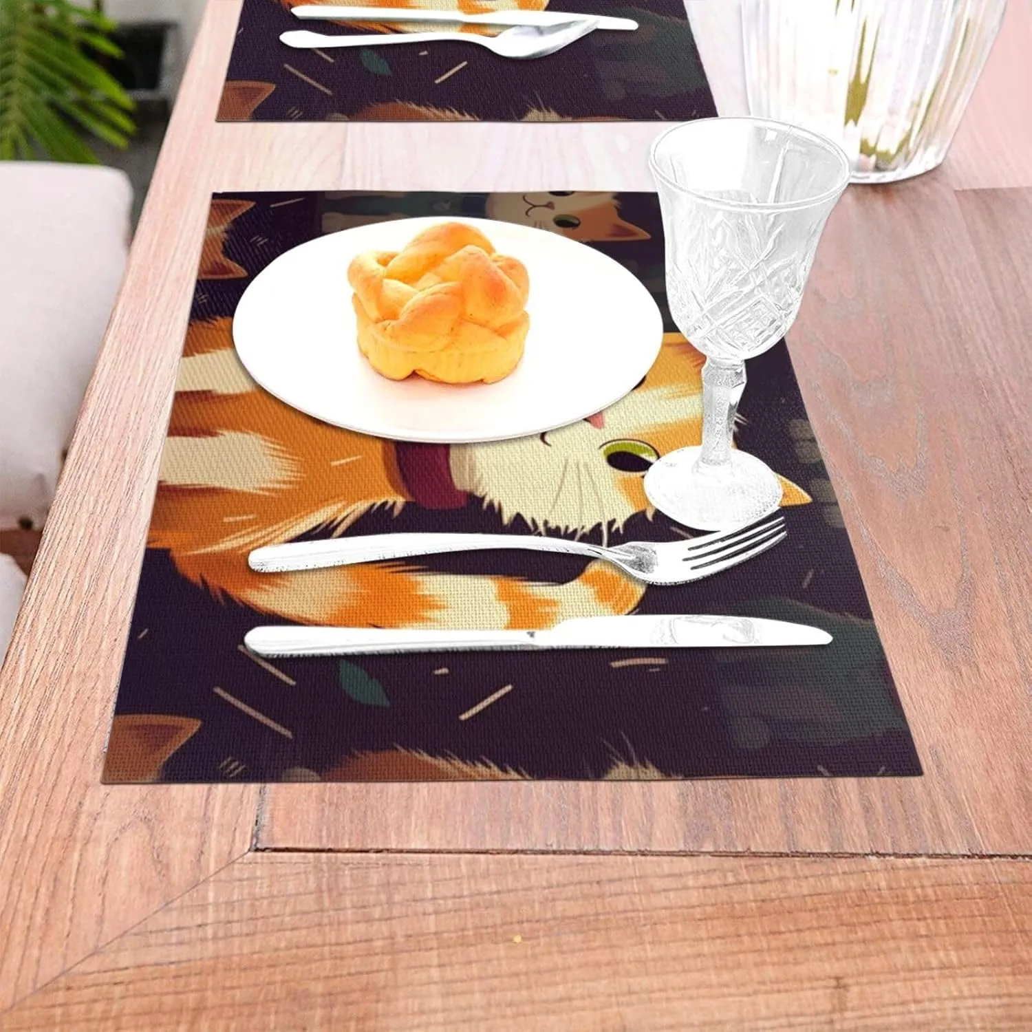 PVC Woven Placemats Set of 1 PCS, Lovely Cat Placemat for Dining Table, Heat Resistant Non-Slip Kitchen Place Mats Washable Indoor Outdoor Table Mats 12x18 Inch