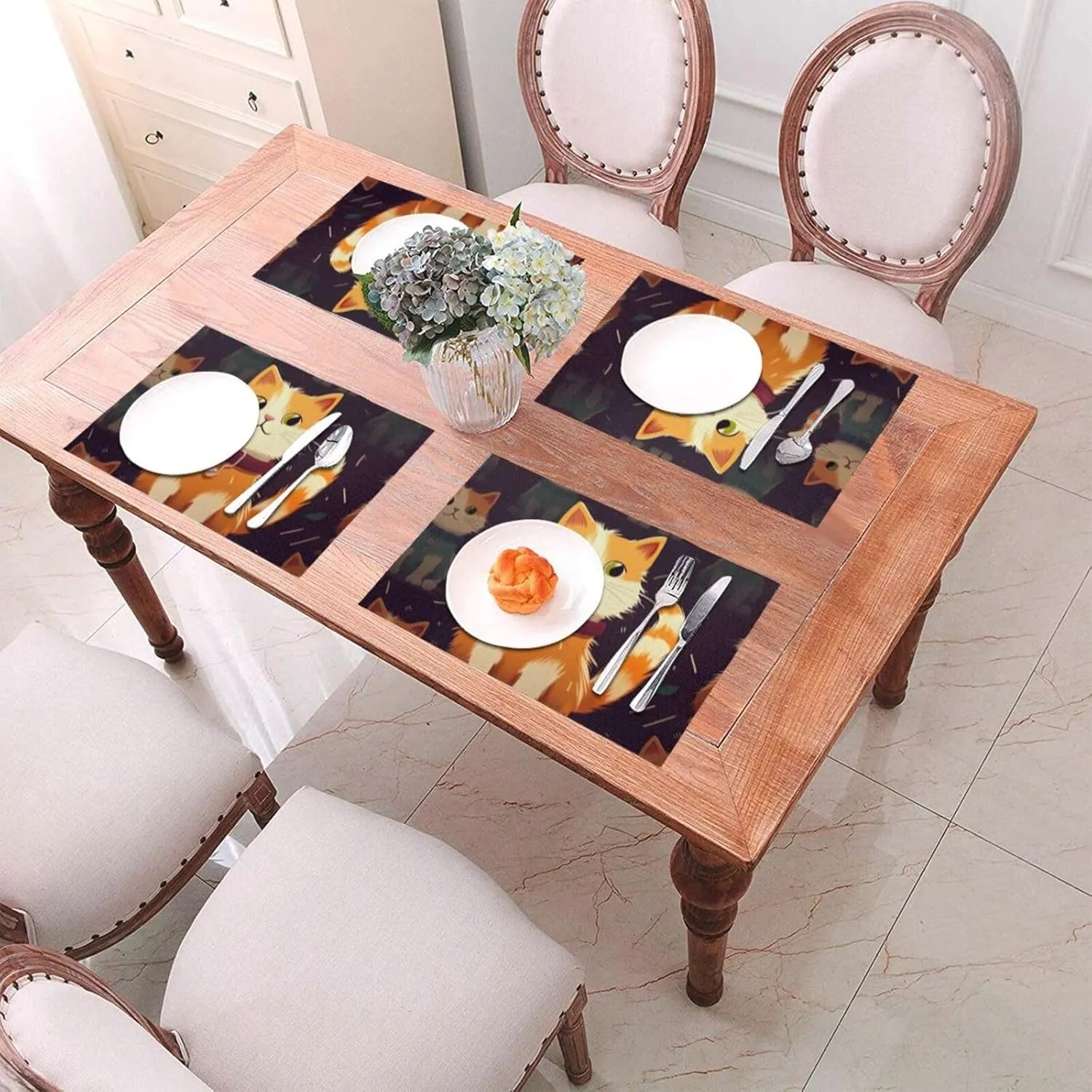 PVC Woven Placemats Set of 1 PCS, Lovely Cat Placemat for Dining Table, Heat Resistant Non-Slip Kitchen Place Mats Washable Indoor Outdoor Table Mats 12x18 Inch