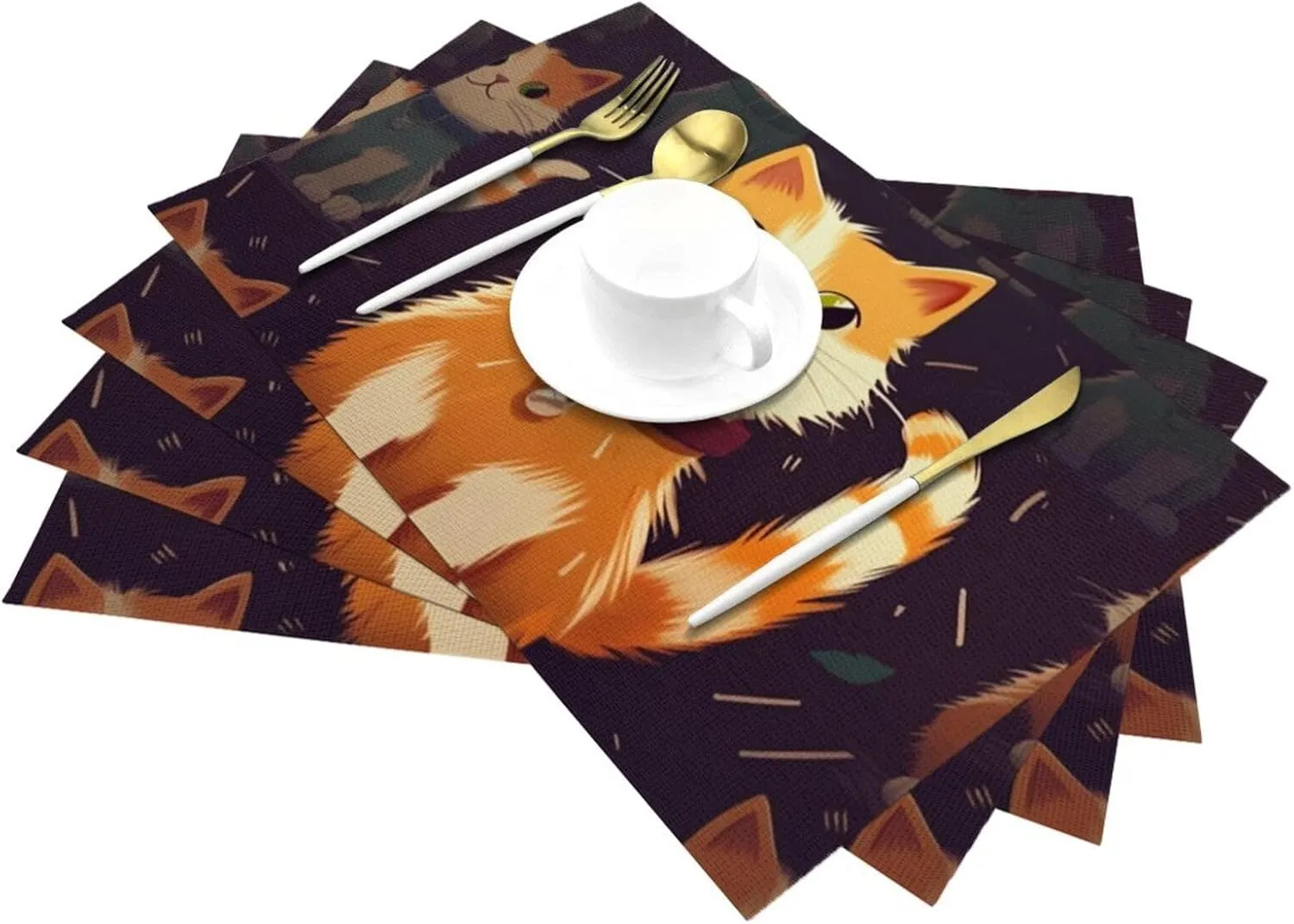 PVC Woven Placemats Set of 1 PCS, Lovely Cat Placemat for Dining Table, Heat Resistant Non-Slip Kitchen Place Mats Washable Indoor Outdoor Table Mats 12x18 Inch