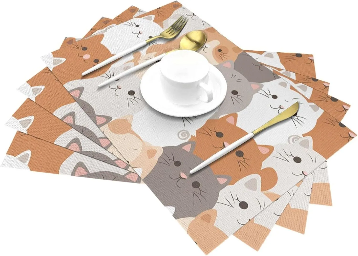 PVC Woven Placemats Set of 4 PCS, Orange Cats Placemat for Dining Table, Heat Resistant Non-Slip Kitchen Place Mats Washable Indoor Outdoor Table Mats 12x18 Inch