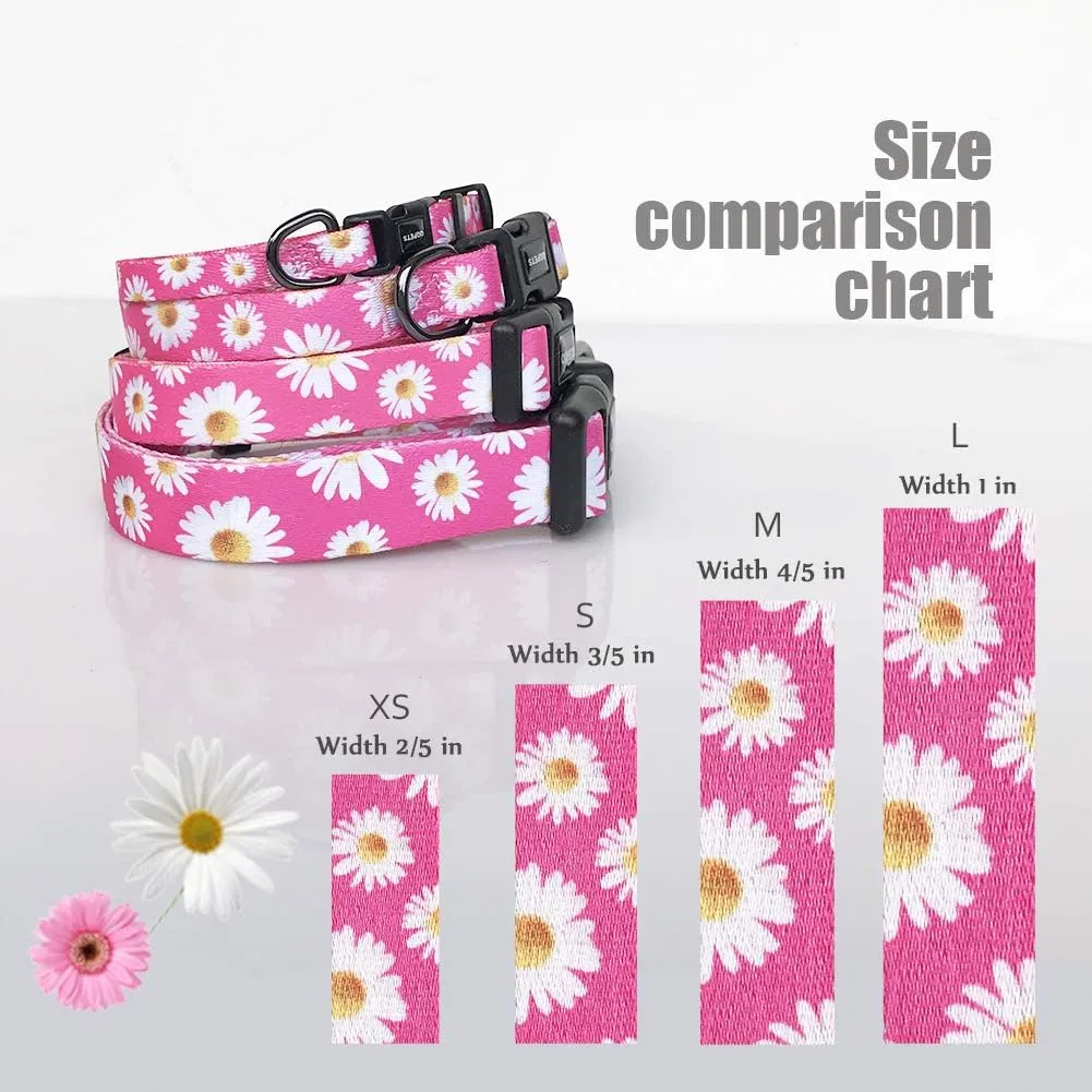 QQPETS Adjustable Soft Dog Collar: Print Flower Pink Multicolor Cute Patterns for XS Small Medium Large Pet Girl Boy Puppy Walking Running Training (S, Small Daisies)