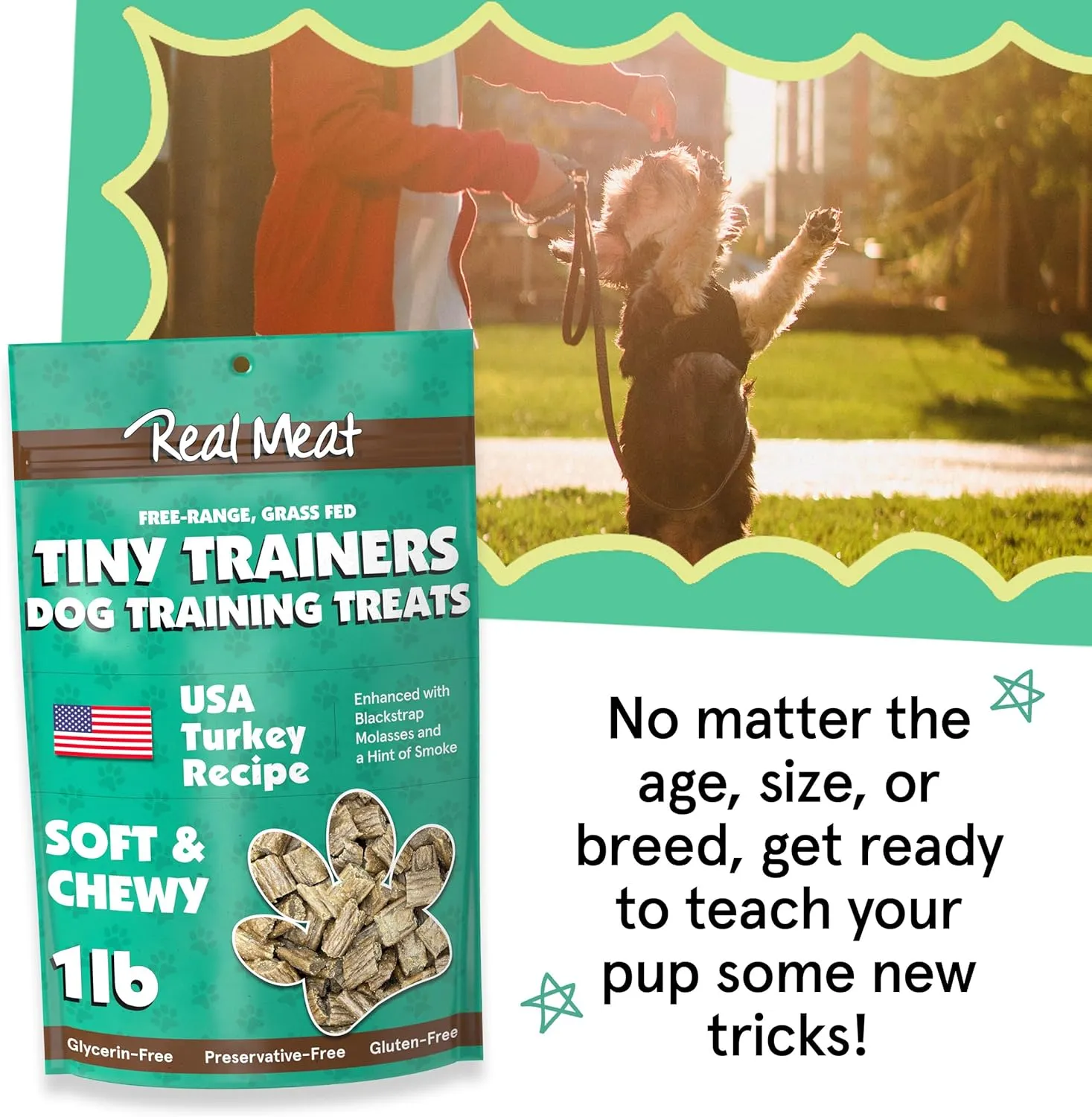 Real Meat Tiny Trainer Bites Dog Treats - 1lb of USA-Made Soft & Chewy Air-Dried Turkey Training Treats for Dogs & Puppies - All-Natural Grain-Free Dog Training Treats With Free-Range Cage-Free Turkey