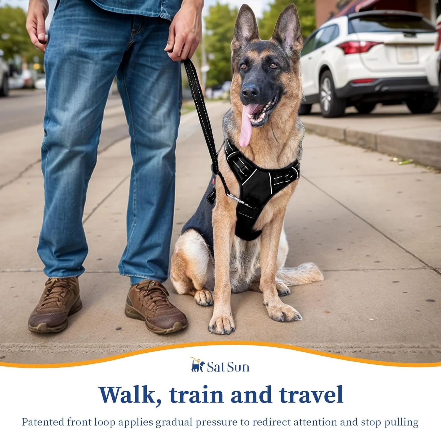 SATSUN No-Pull Dog Harness with Handle,Easy Walk Dog Vest Harness for Large Dogs with Leash Clips,Breathable Reflective Step-in Pet Harness,Ideal for Training Strolling Hiking,Black,XL