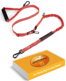 Shock Absorbing Tactical Bungee Dog Leash 4-7 ft. for Large Dogs with Seatbelt Buckle and Comfortable Padded Handle, Highly Reflective Extendable Heavy Duty Stretch Leash for Dog Owners (Red)
