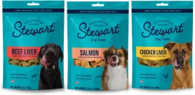 Stewart Freeze Dried Dog Treat Variety, Beef Liver, Salmon, & Chicken Liver, Resealable Pouch, Grain Free & Gluten Free, Single Ingredient Treats; 4 oz Beef Liver, 2.75 oz Salmon, & 3 oz Chicken Liver