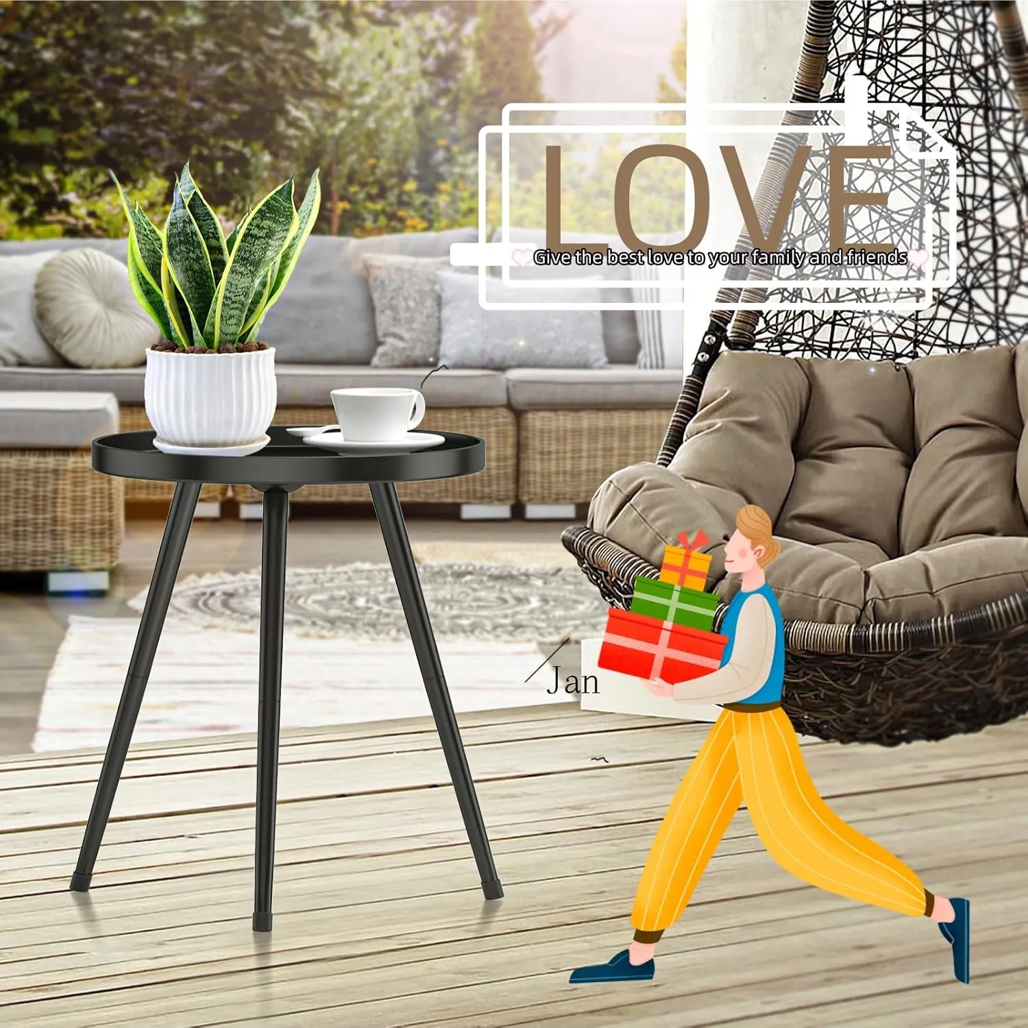 Stylish Round End Table - Small Side Table, Mini Metal Bedside Table for Living Room, Bedroom, Sofa Side - Modern Black Decor for Small Spaces