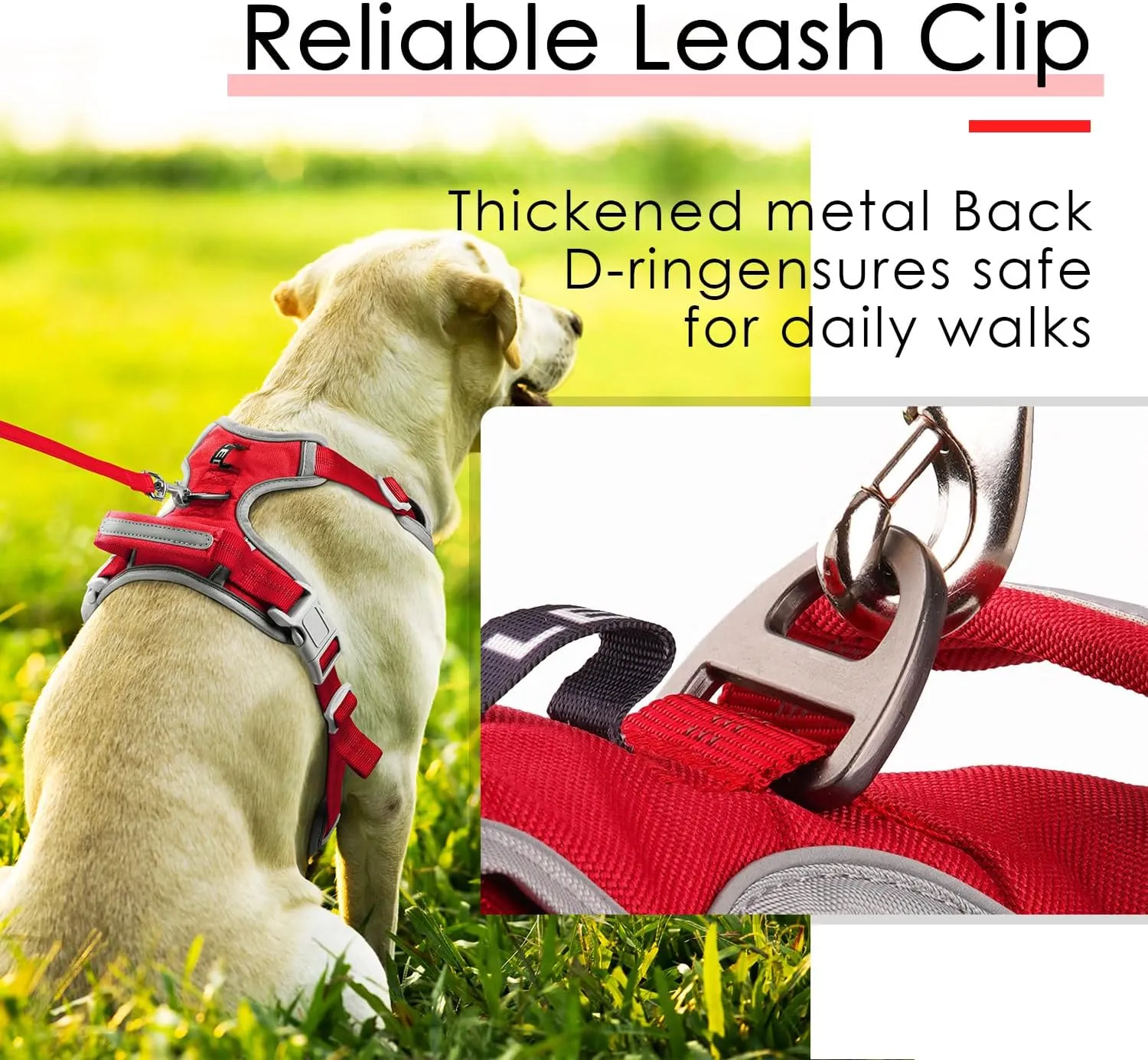 ThinkPet No Pull Harness Set Breathable Sport Harness with Handle - Reflective Padded Dog Safety Vest with Reflective Neon Dog Leash XL Harness Leash Pack Red