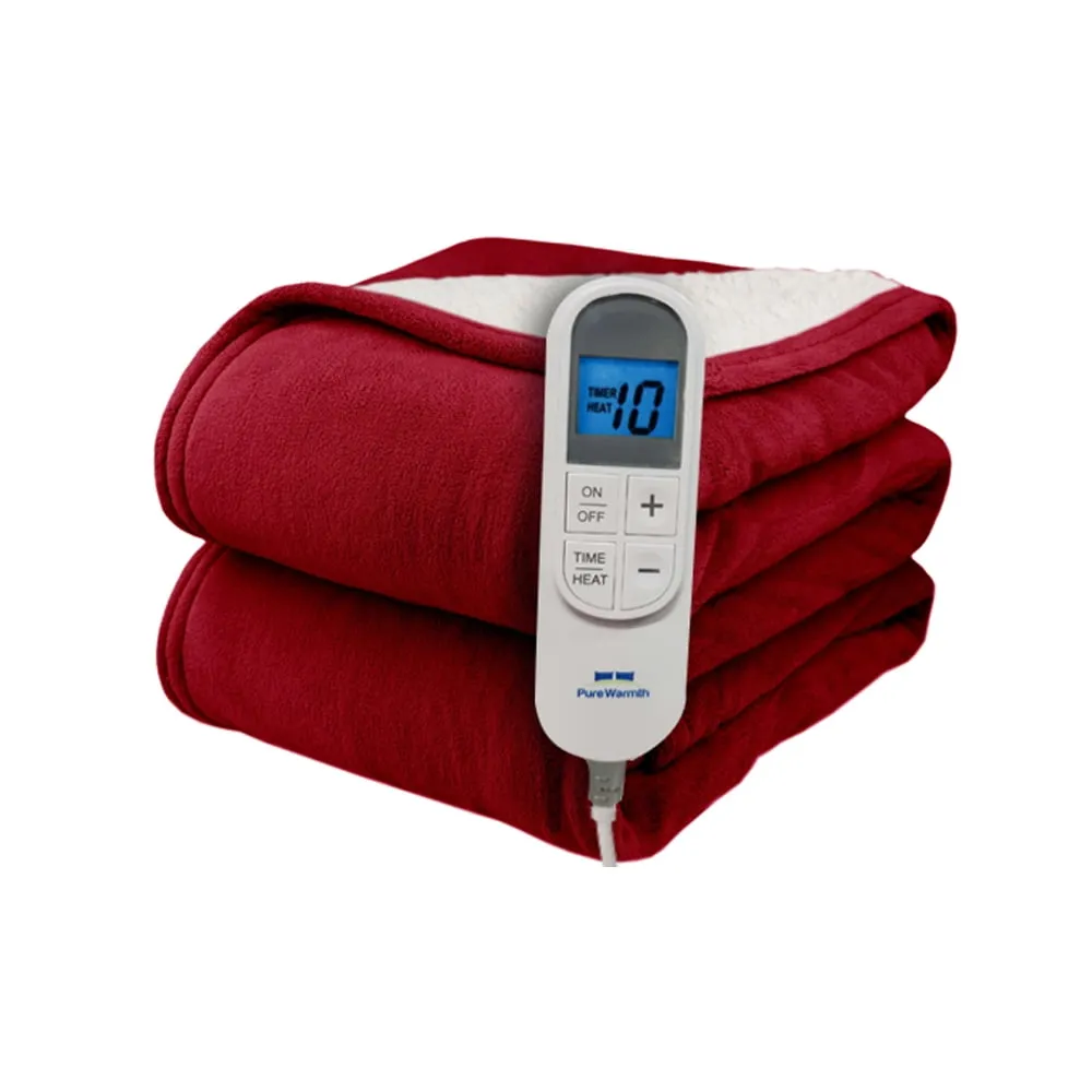 timeless Flannel Sherpa Electric Heated Warming 50x60 Throw Blanket Red White